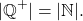 \[ |\mathbb{Q}^+| = |\mathbb{N}|. \]