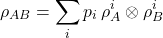 \[ \rho_{AB} = \sum_i p_i \, \rho_A^i \otimes \rho_B^i \]