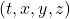 (t,x,y,z)