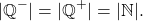 \[ |\mathbb{Q}^-| = |\mathbb{Q}^+| = |\mathbb{N}|. \]