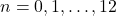 n=0,1,\dots,12