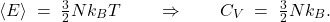 \[       \langle E\rangle \;=\; \tfrac{3}{2} N k_B T       \qquad\Rightarrow\qquad       C_V \;=\; \tfrac{3}{2} N k_B .     \]