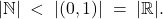\[ |\mathbb{N}| \;<\; |(0,1)| \;=\; |\mathbb{R}|. \]